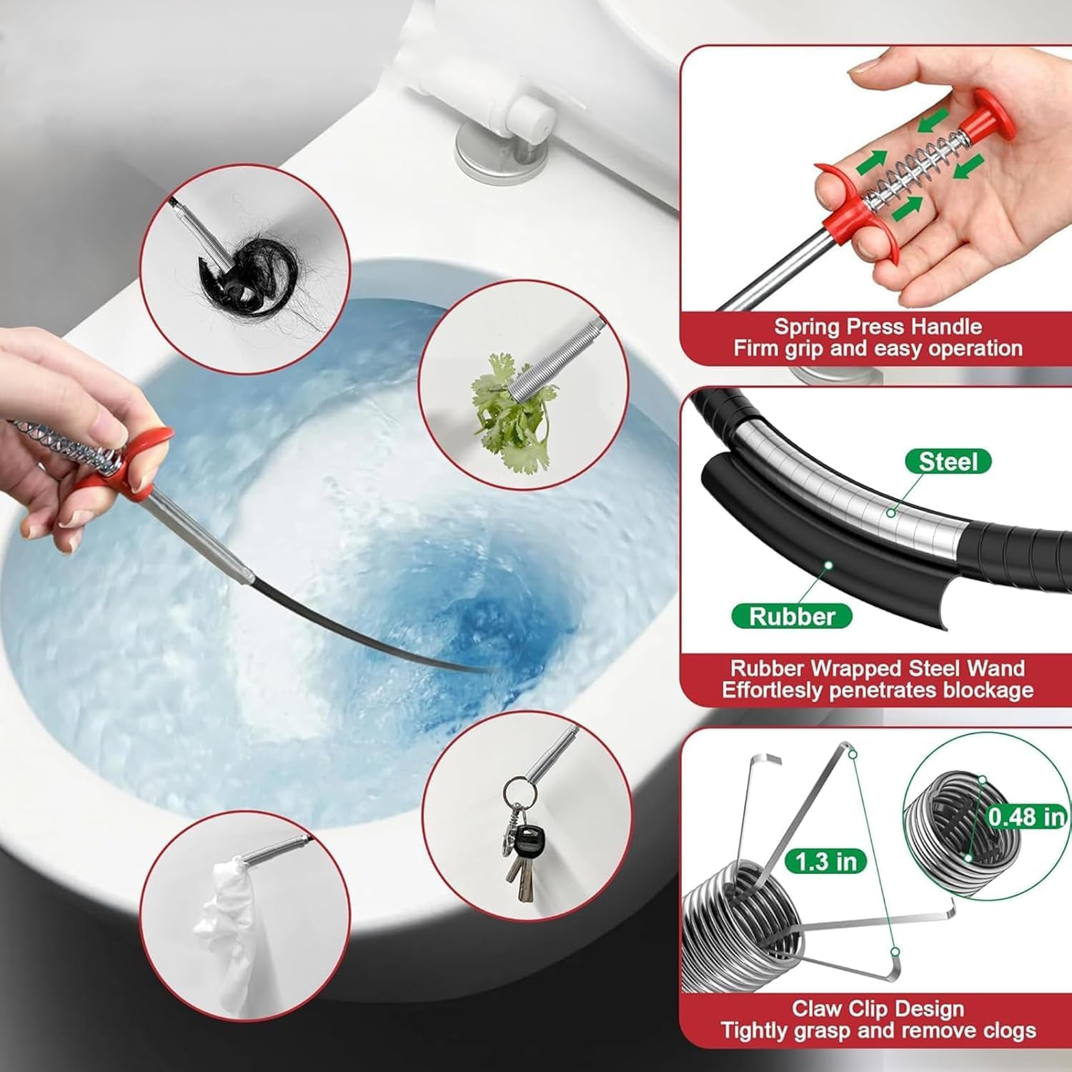 61 inch Flexible Grabber Claw Drain Clog Remover Tool